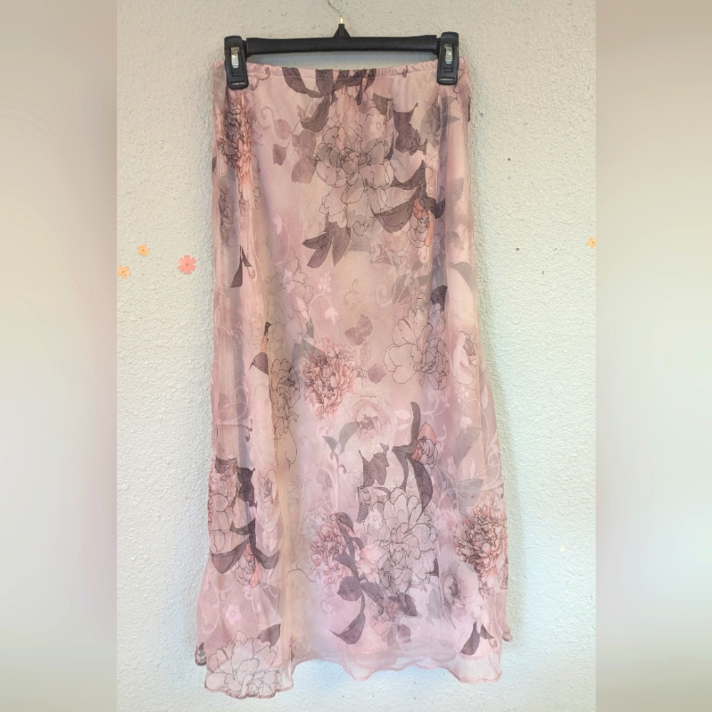 Vintage floral Sheer layered maxi skirt